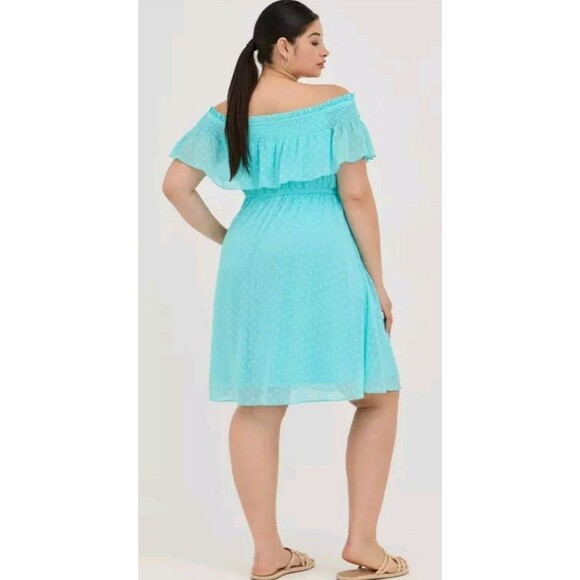 Torrid Off Shoulder Blue Midi Spring Summer with Pockets Ruffle Lined dress 1 - Picture 2 of 10